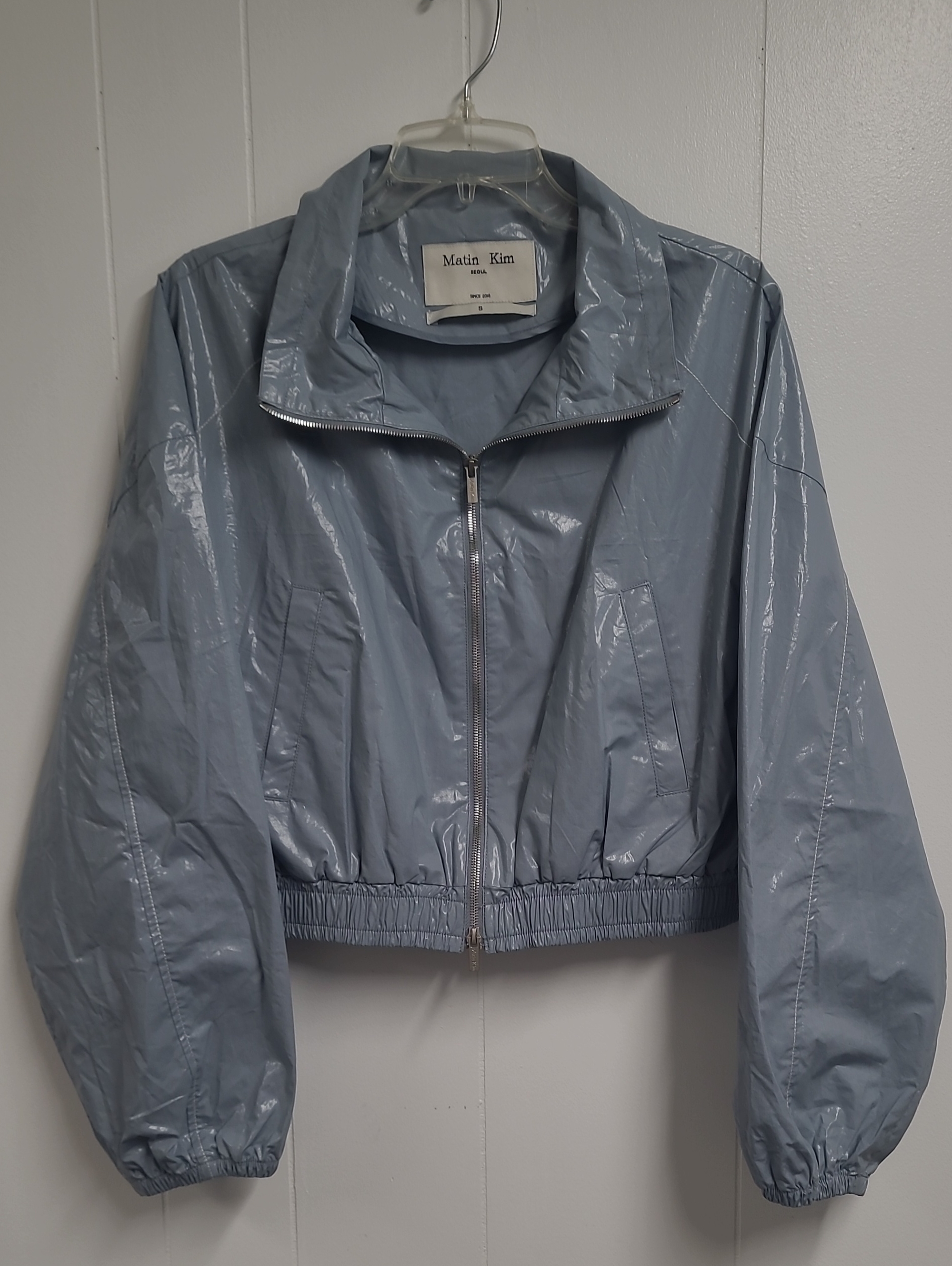 Matin Kim Matin Coating Crop Blouson/Jacket Sky Blue Zip Up Nwot Size Small
